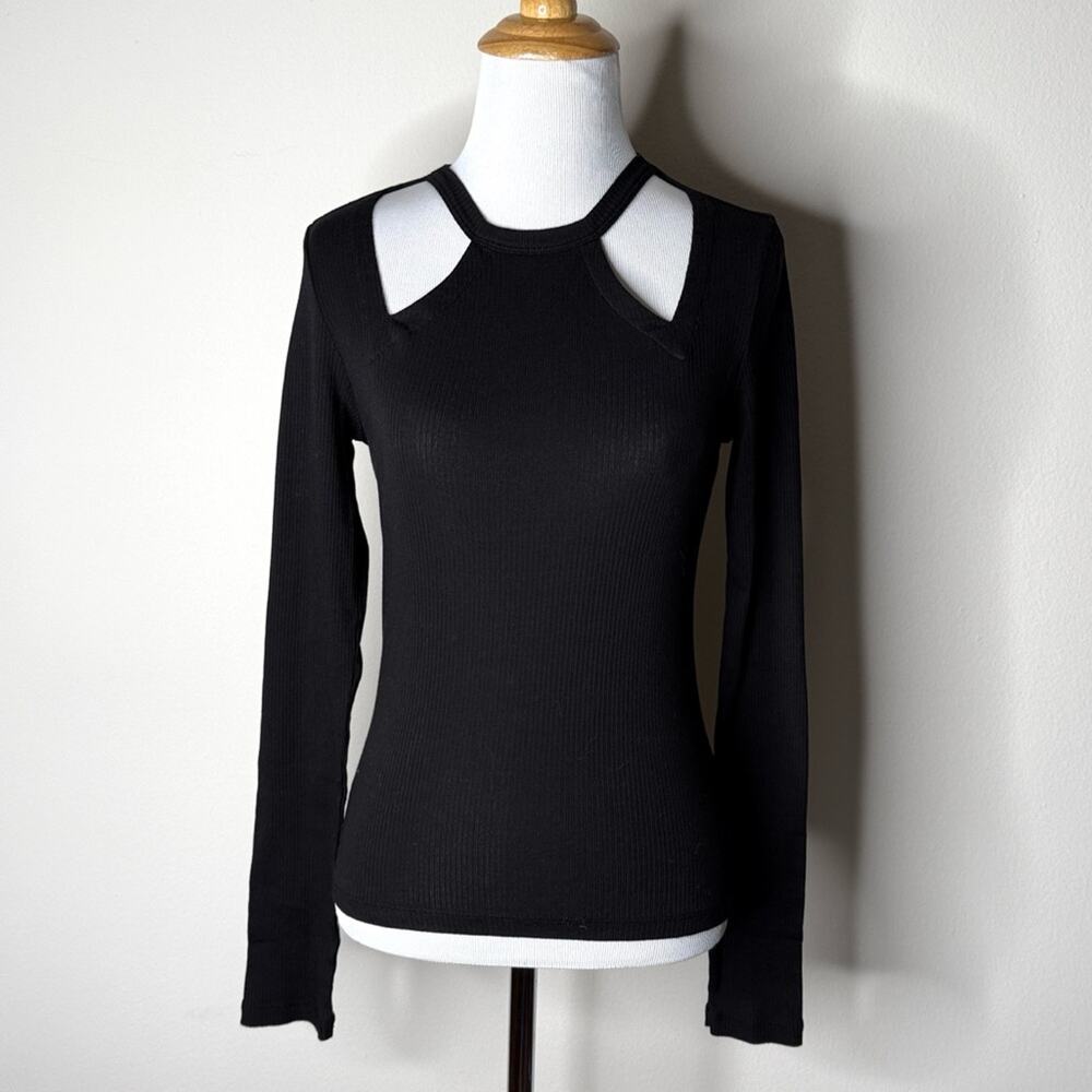Monrow Black Cut Out Long Sleeve Ribbed Tee